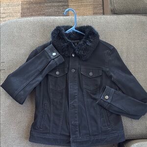 Faux Fur Collar Black Denim Jacket